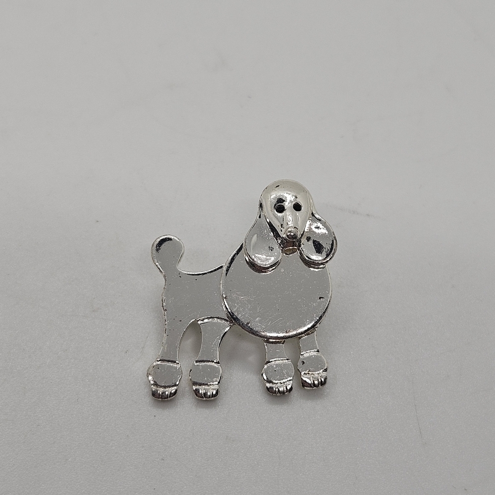 Best silver tone poodle dog pin with pendant loop